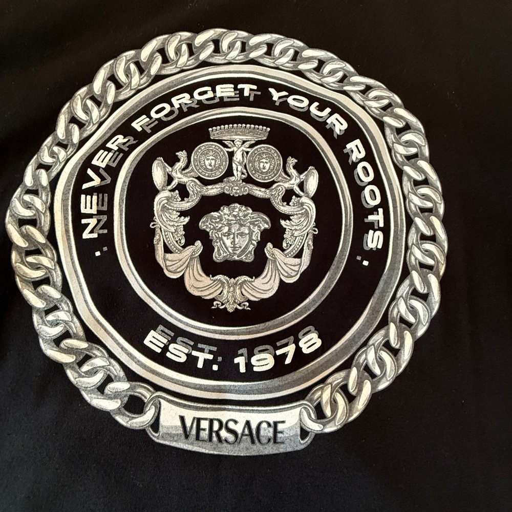 Versace Mens Chain Crest Black T-shirt, Cotton, XL, 1013302